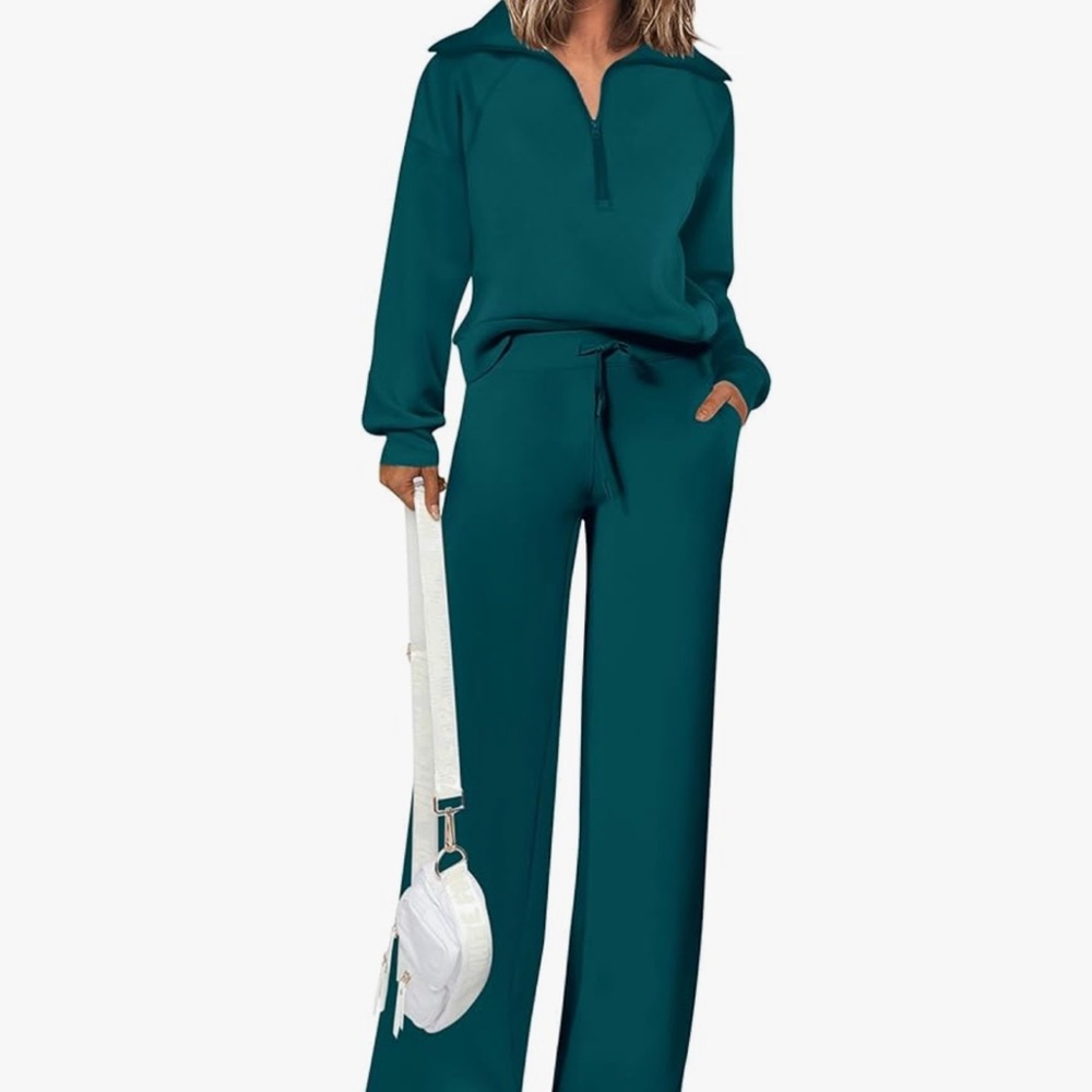 Teal Half-Zip Pullover Set